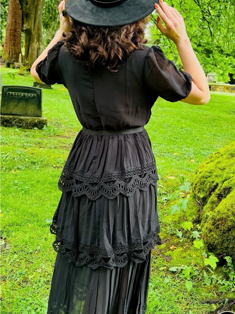 Witchwood Annabel Romantic Cottage Goth Tiered Dress , Unique Vintage - Picture 3 of 5